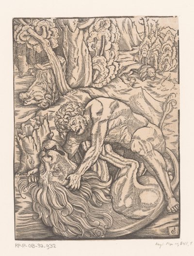 Hercules in gevecht met de Nemeïsche leeuw door Gabriel Salmon
