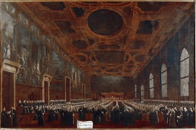 Eerste audiëntie van de Doge van Venetië voor de Grote Raad door Gabriele Bella