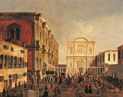 Doge van Venetië en Signoria bij de Kerk van San Rocco op de feestdag van de heilige door Gabriele Bella