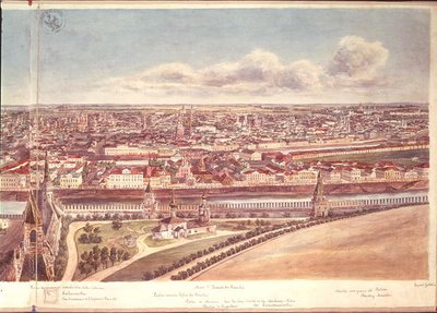 Panorama van Moskou, met de Kremlinmuren en de Moskva-rivier, 1819 door Gadolle
