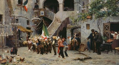 Lang leve de koning, processie van kinderen met Italiaanse vlag door Gaetano Capone