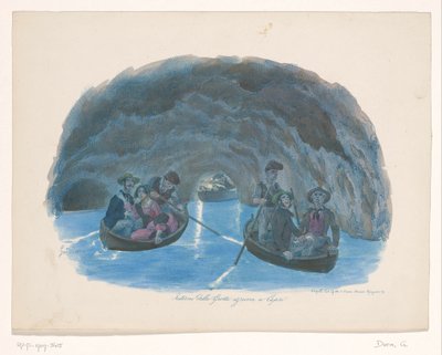 Figuren op roeiboten in de Blauwe Grot op Capri door Gaetano Dura