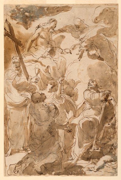 Tekening, De Drie-eenheid en de apostelen, Petrus en Paulus, 1770-80 door Gaetano Gandolfi