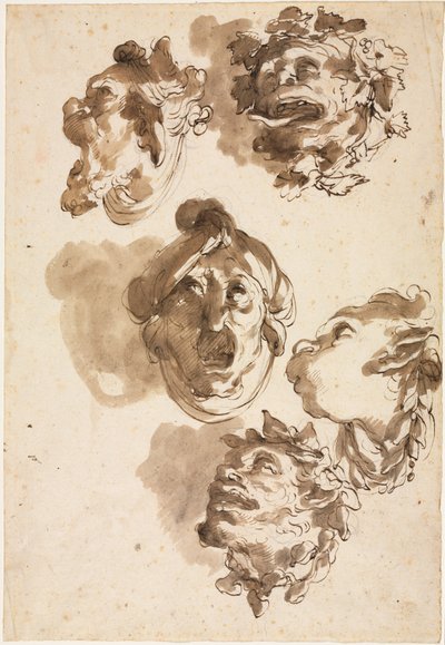 Vijf Groteske Hoofden, tweede helft 1700s door Gaetano Gandolfi