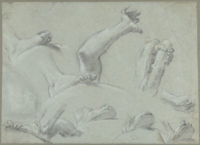 Schetsblad met studies van voeten, handen en een arm door Gaetano Gandolfi