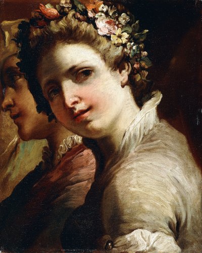 Studies van hoofden van een jonge man en meisje door Gaetano Gandolfi