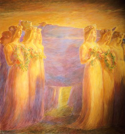 Begrafenis van maagd (detail van centraal deel) door Gaetano Previati