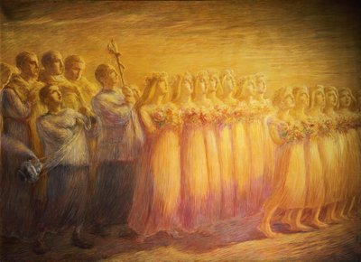 Begrafenis van maagd (detail) door Gaetano Previati