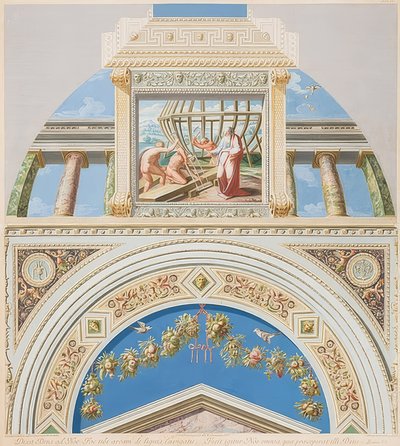 Lunet en gewelfveld met bouw van de ark. 1774 door Gaetano Savorelli