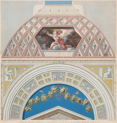 Lunet en gewelfveld met God scheidt licht en duisternis. 1774? door Gaetano Savorelli