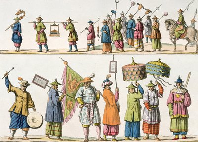 Belangrijkste begeleiders van de processie van de Chinese Keizer, illustratie uit 