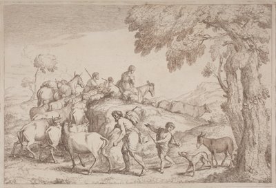 Een oudere herder van achteren gezien door Gaetano Zompini, after Giovanni Benedetto Castiglione
