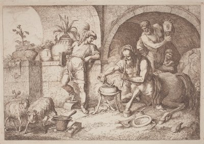 Chiron leert Achilles magie door Gaetano Zompini, after Giovanni Benedetto Castiglione