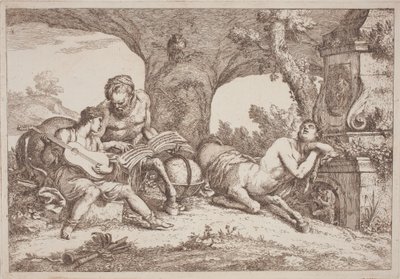 Chiron leert Achilles muziek door Gaetano Zompini, after Giovanni Benedetto Castiglione