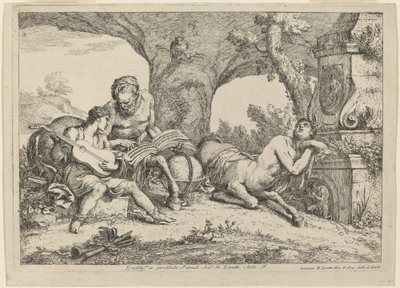 Chiron leert Achilles muziek door Gaetano Zompini after Giovanni Benedetto Castiglione