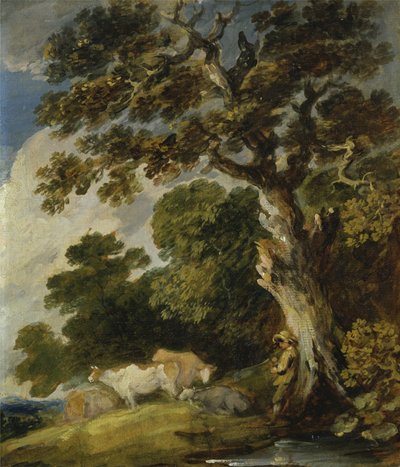 Een boslandschap met vee en herders door Gainsborough Dupont