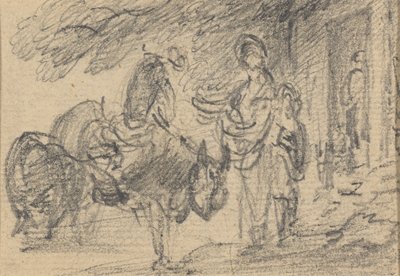 Figuren en paarden bij een deuropening door Gainsborough Dupont