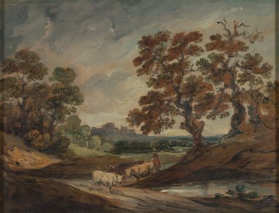 Landschap: drie koeien op de voorgrond in het midden door Gainsborough Dupont