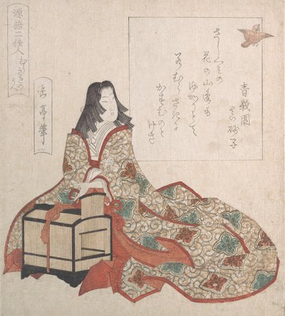 Lady Murasaki Laat een Vogel Vrij uit een Kooi, 19e eeuw door Gakutei