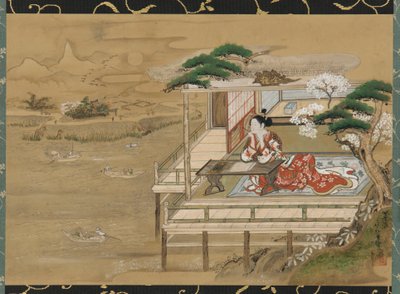 Murasaki Shikibu componeert het Verhaal van Genji in Ishiyamadera door Gakutei Harunobu