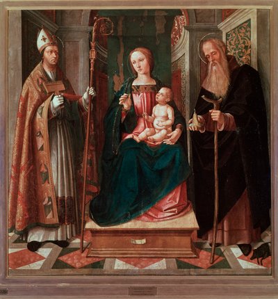 Madonna en Kind tussen St. Biagio en St. Antonius de Abt door Galeazzo Campi