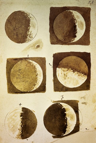 Sidereus Nuncius (Sterrenbode) met tekeningen van fasen en oppervlak van de maan door Galileo Galilei