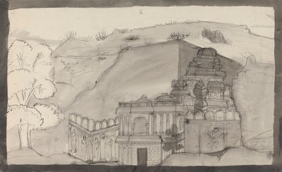 Interieur van een Ellora-grottempel door Gangaram Chintaman Tambat