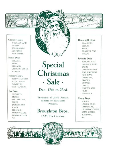 Advertentie voor Broughton Bros. - Speciale kerstuitverkoop, 1917 door Garratt and Atkinson