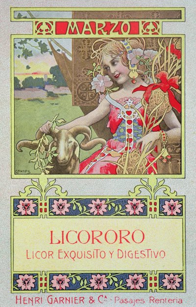 Maart, uit een kalender voor Henri Garnier & Co. door Gaspar Camps Junyent