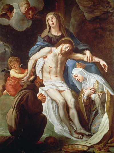 Pieta met St. Franciscus van Assisi (c.1181-1226) en St. Elizabeth van Hongarije (1207-31) door Gaspar De Crayer