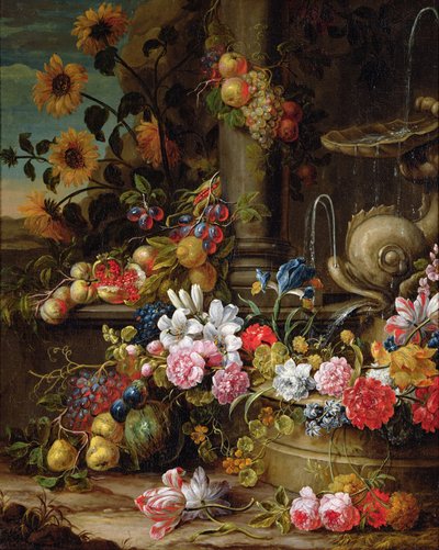 Stilleven van Fruit en Bloemen door Gaspar Pieter II Verbruggen