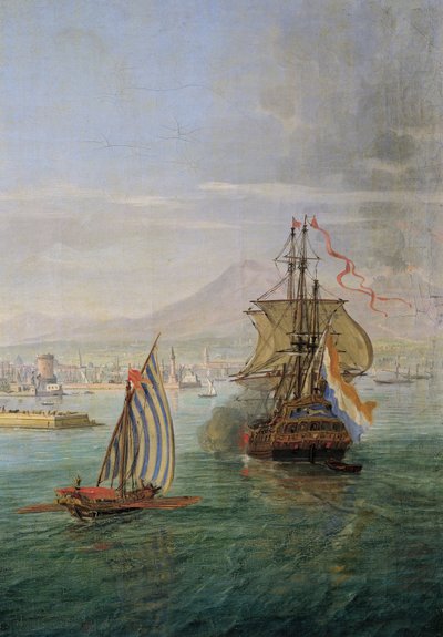 Italië, Florence, Uitzicht op Napels vanaf de zee (detail) door Gaspar van Wittel