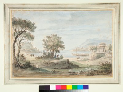 Landschap met een rond tempel door Gaspar van Wittel