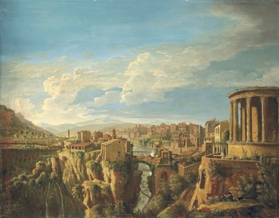Een uitzicht op Tivoli met de Tempel van Vesta door Gaspar van Wittel