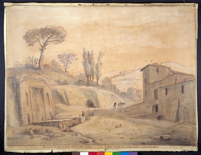 De antieke fontein en boog bij Grottaferrata, Rome door Gaspar van Wittel