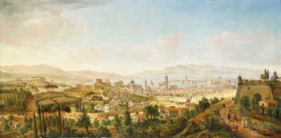 Een panoramisch uitzicht op Messina, Sicilië door Gaspar van Wittel