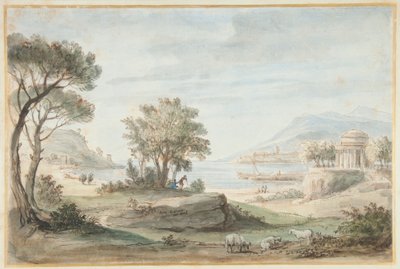 Landschap met een rond tempel door Gaspar van Wittel