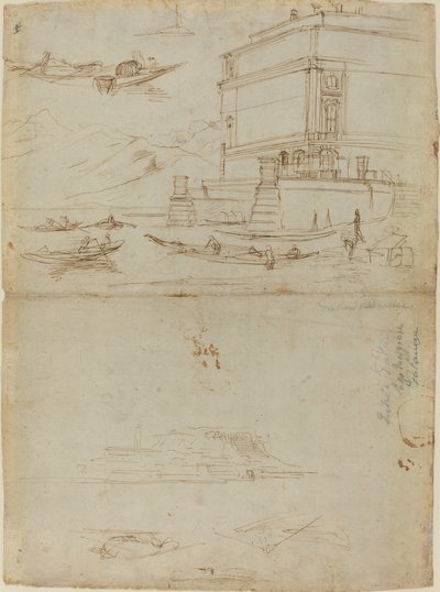 Studies van Lago Maggiore en de ingang van een palazzo door Gaspar van Wittel