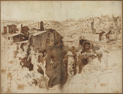 De waterval en de stad Tivoli door Gaspar van Wittel