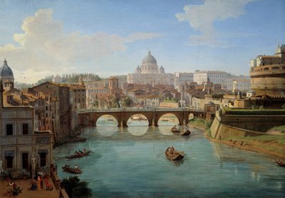 Zicht op de Basiliek van St. Pieter in Rome (detail) door Gaspar van Wittel