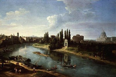 Uitzicht op de rivier de Tiber in Rome, vanuit het noorden door Gaspar van Wittel