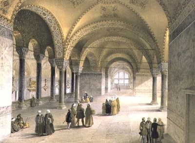Haghia Sophia, plaat 13: het midden van de galerij, gegraveerd door Louis Haghe, gepubliceerd 1852 (litho) door Gaspard (after) Fossati