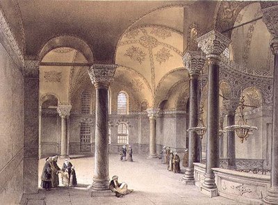 Haghia Sophia, plaat 14: de Oriëntaalse Galerij, gegraveerd door Louis Haghe, gepubliceerd 1852 door Gaspard (after) Fossati