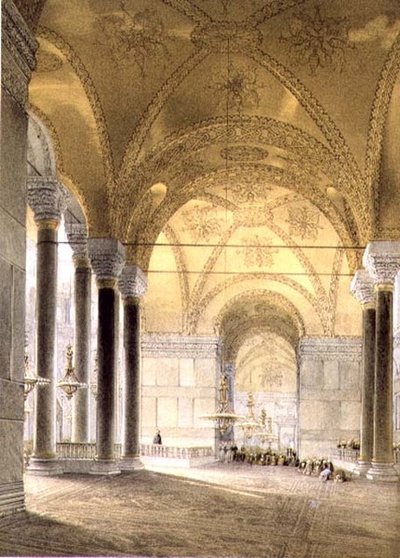 Hagia Sophia, plaat 7: ingang naar het schip, gegraveerd door Louis Haghe, uitgegeven 1852 door Gaspard (after) Fossati