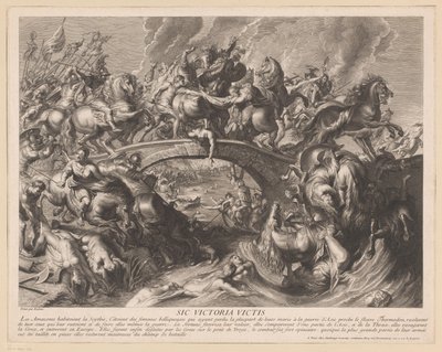 Amazonenslag op een brug door Gaspard Duchange (attributed to)