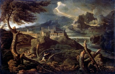 Landschap met bliksem, 1660s door Gaspard Dughet