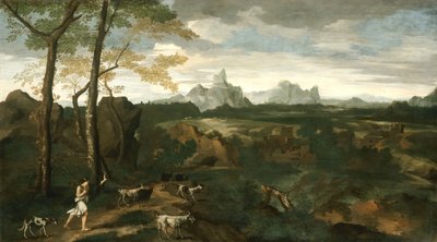 Landschap met een herder en geiten door Gaspard Dughet