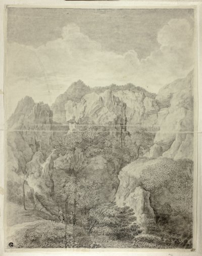 Berglandschap met twee figuren op de voorgrond door Gaspard Dughet