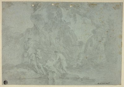 Rotsachtig landschap met figuren door Gaspard Dughet