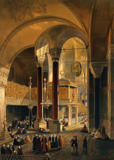 Haghia Sophia, plaat 8: de Keizerlijke Galerij en doos, gegraveerd door Louis Haghe, gepubliceerd 1852 door Gaspard Fossati